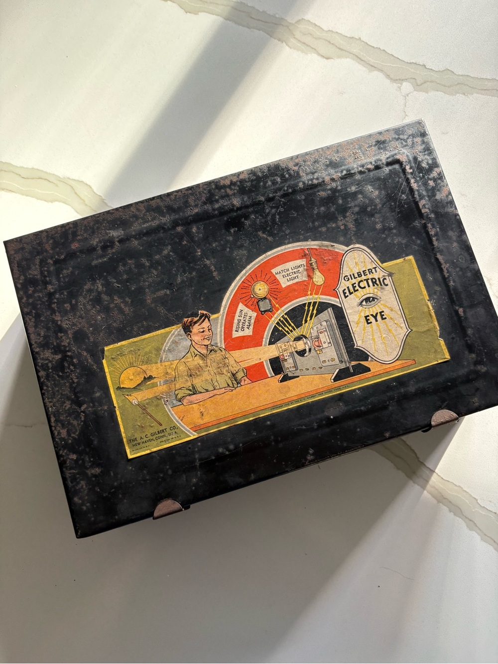 Vintage 1930s A.C. Gilbert Electric Eye Science Kit Tin Case Relay Photocell